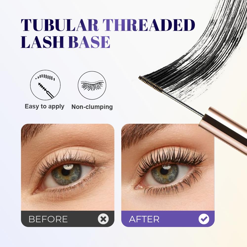 Lengthening Waterproof Mascara - Ultra-Fine Quick-Dry Formula for Short Lashes | Volumizing 3D Curling Black Mascara