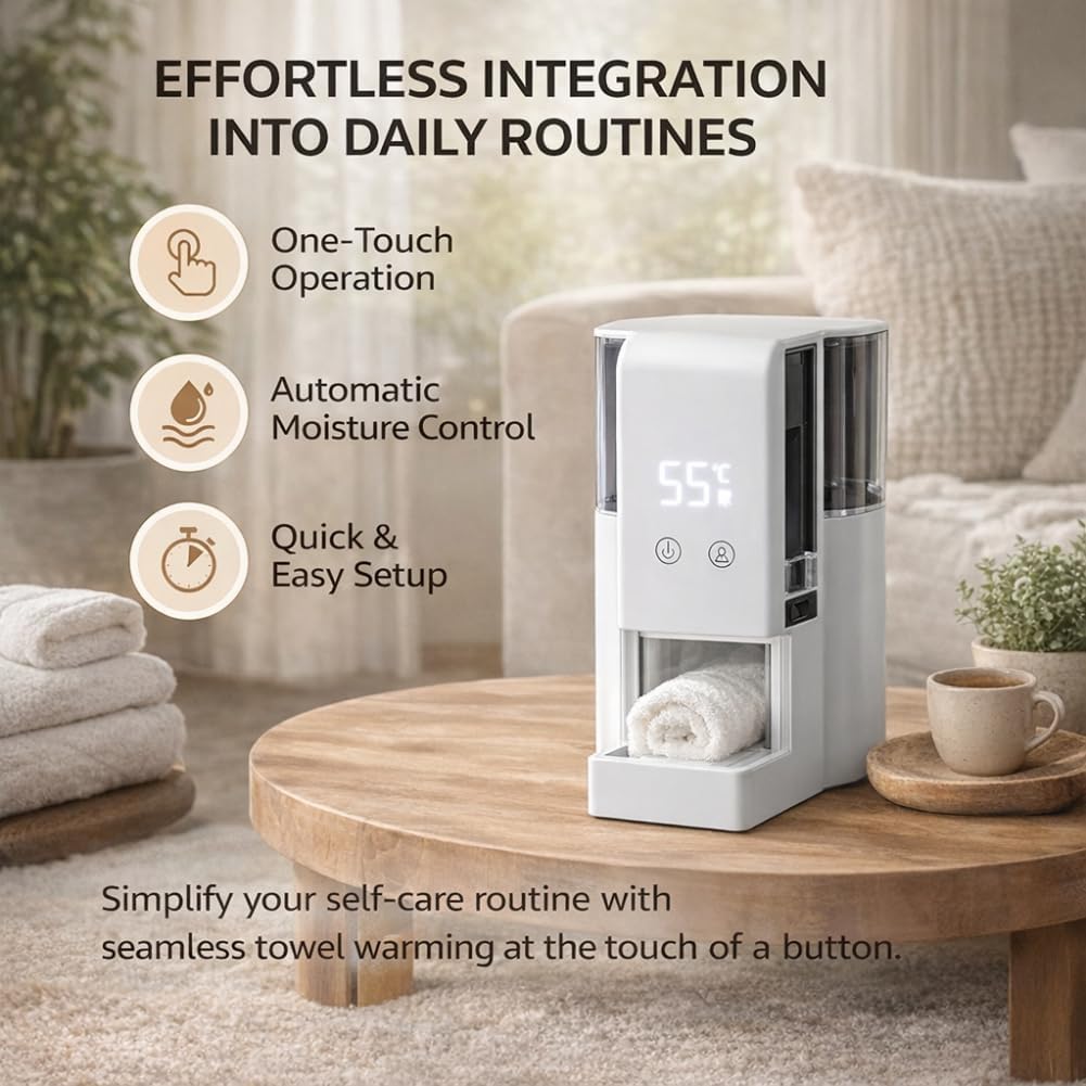 Fast Hot Towel Dispenser - 55℃ Silent Auto-Dry with Voice Alerts | Portable for Spa, Facial & Home Use