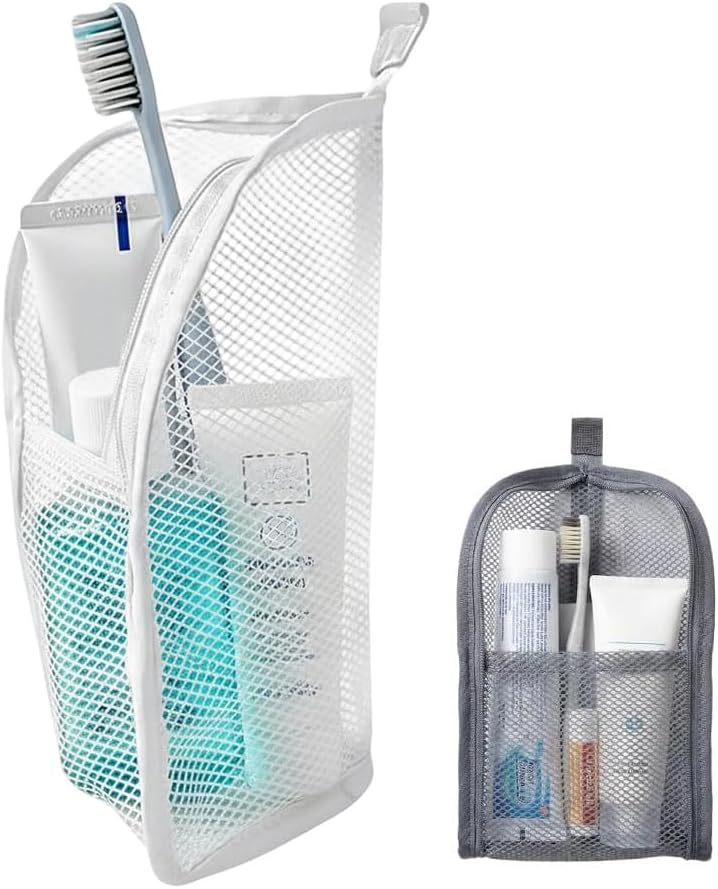 Portable Travel Toiletry Bag - Lightweight EVA Mesh, Large Capacity | Foldable Hanging Cosmetic Organizer (White)
