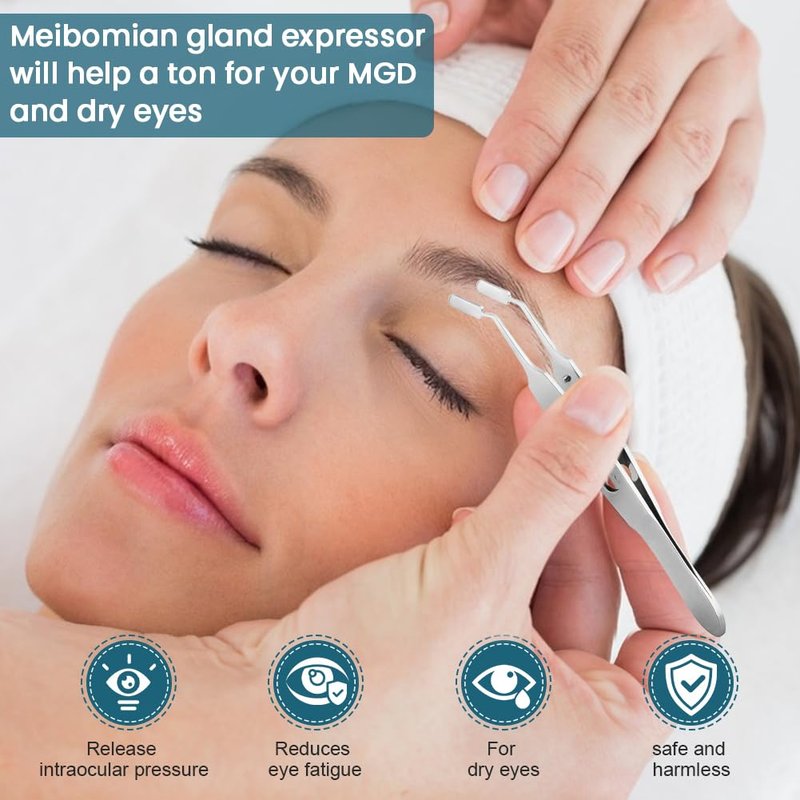 Meibomian Gland Expressor, Stainless Steel Eyelid Massage Tweezers, Professional Forceps Dryeye Extraction Tool for Men Women, Eye Care Tool For Dry Eyes(Square Tip,SIZE:3 * 10)