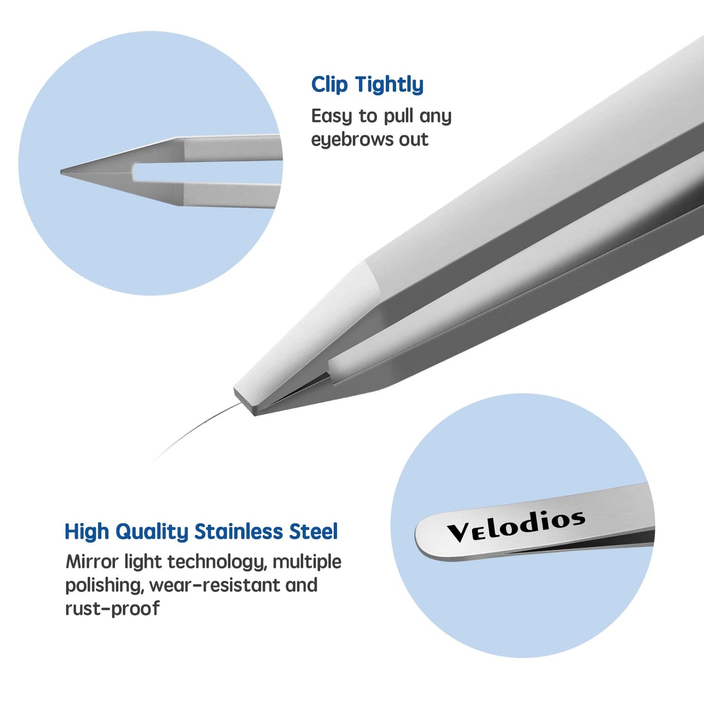 Velodios Tweezers for Eyebrows, Pointed TipTweezers for Women Facial Hair, Ingrown Hair Removal, Slanted and Pointed Tip Tweezers Set with PU Travel Case (Slant Tweezers)