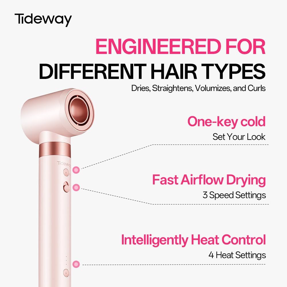 Tideway Prowaver 6-in-1 Hair Dryer Brush - High-Speed Ionic Hot Air Styler | Auto Wrap Curlers & Volumizing Brush