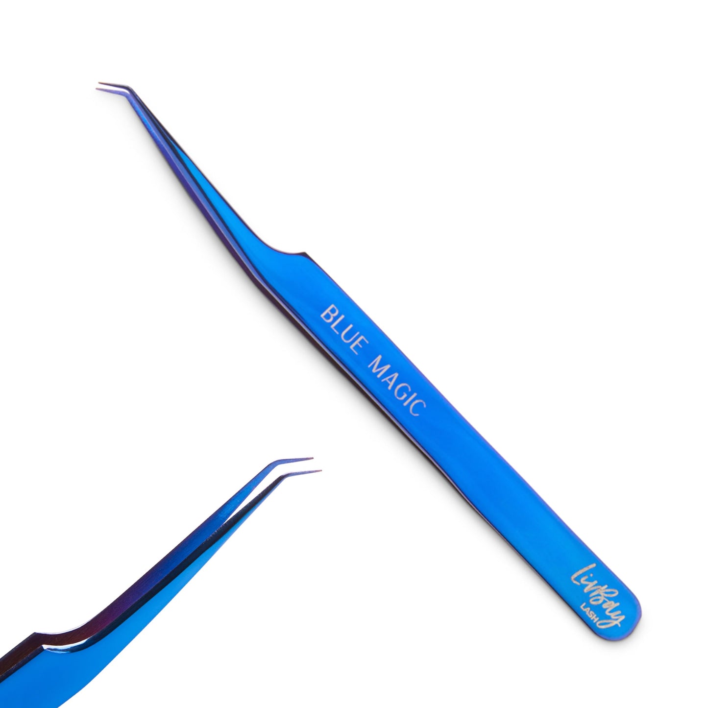 LivBay Lash Blue Magic Volume Lash Extension Tweezers, Stainless Steel Curved Tip Eyelash Extension Applicator Tool for Volume, Mega Volume & Classic Lashes, Professional Lash Artist Tool