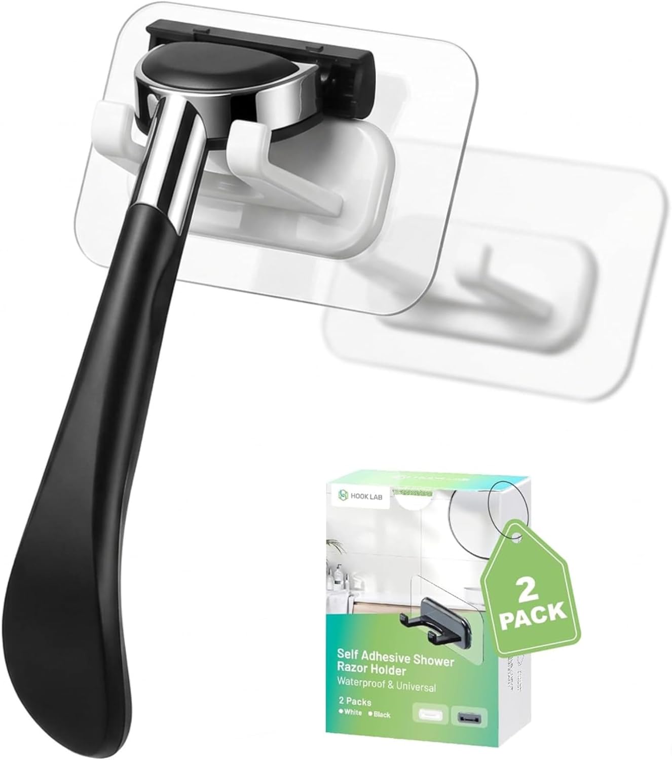 Strong Adhesive Shower Razor Holder - Waterproof Wall Hooks for Bathroom | 2-Pack, No-Drill, Reusable & Removable - White