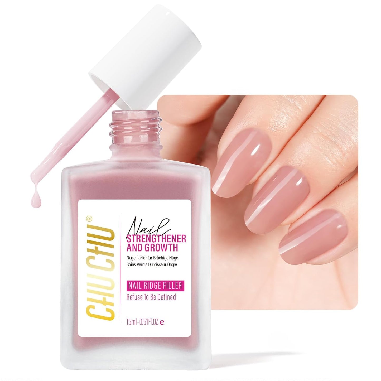 Nail Repair - 8 in 1 Dusty Rose Nail Hardener & Strengthener | Protein Ridge Filler for Weak Nails, 15ml