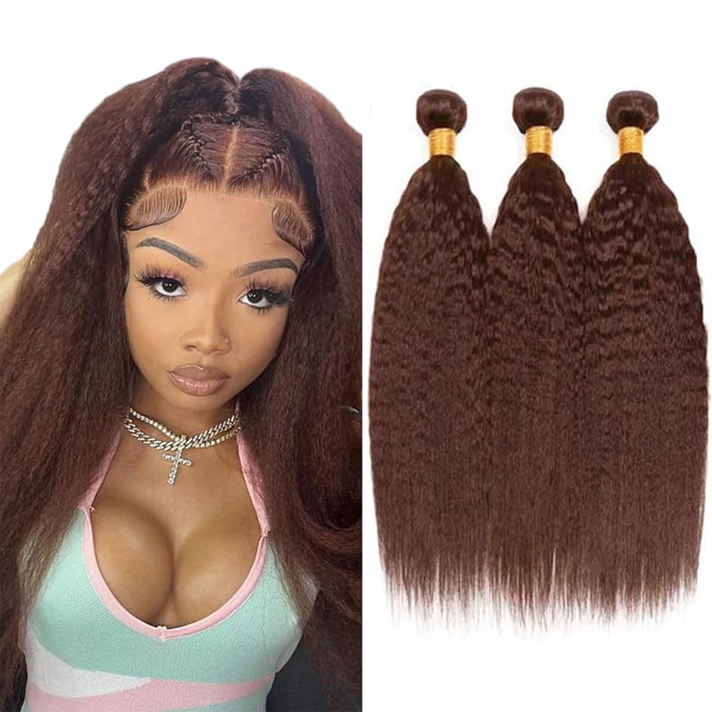 #4 Chocolate Human Hair Bundles Kinky Straight Bundles 26 26 26 Inch Chocolate Unprocessed Brazilian Virgin Hair 3 Bundle 50 Gram Per Bundle Deals Quick Weave Hair Extensions