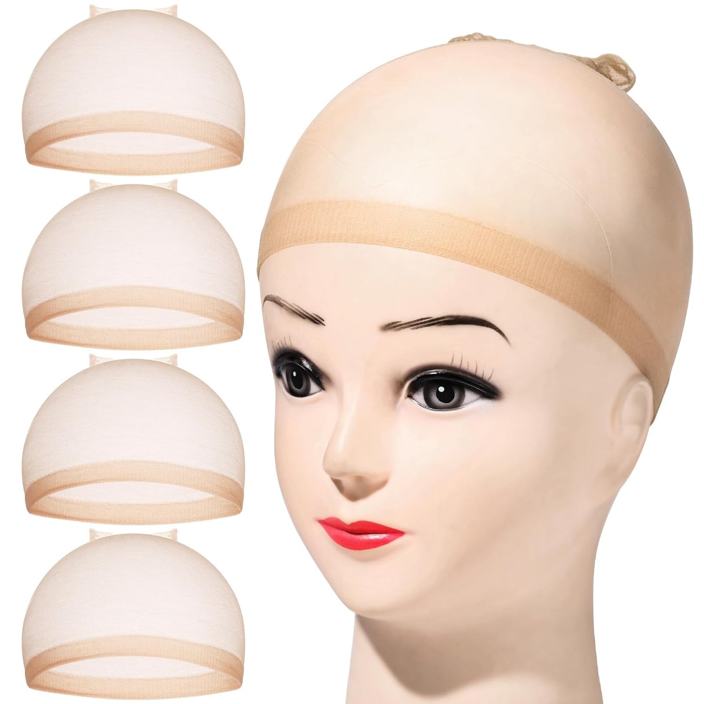 Light Brown Stocking Wig Caps - 4 Pack Stretchy Nylon for Women