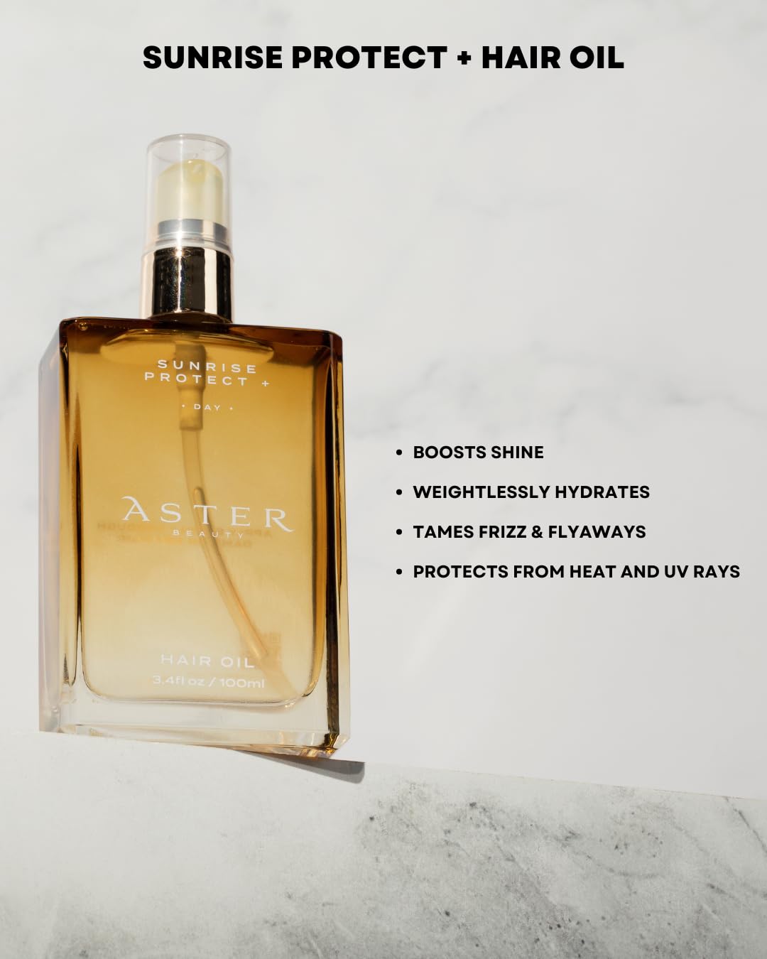Aster Beauty Hair Oil for Frizz Control & Shine Sunrise Protect + Hair Oil |Daily Lightweight Treatment with Jojoba, Coconut & Argan Oil – Multi-Use for All Hair Types (3.4 oz)