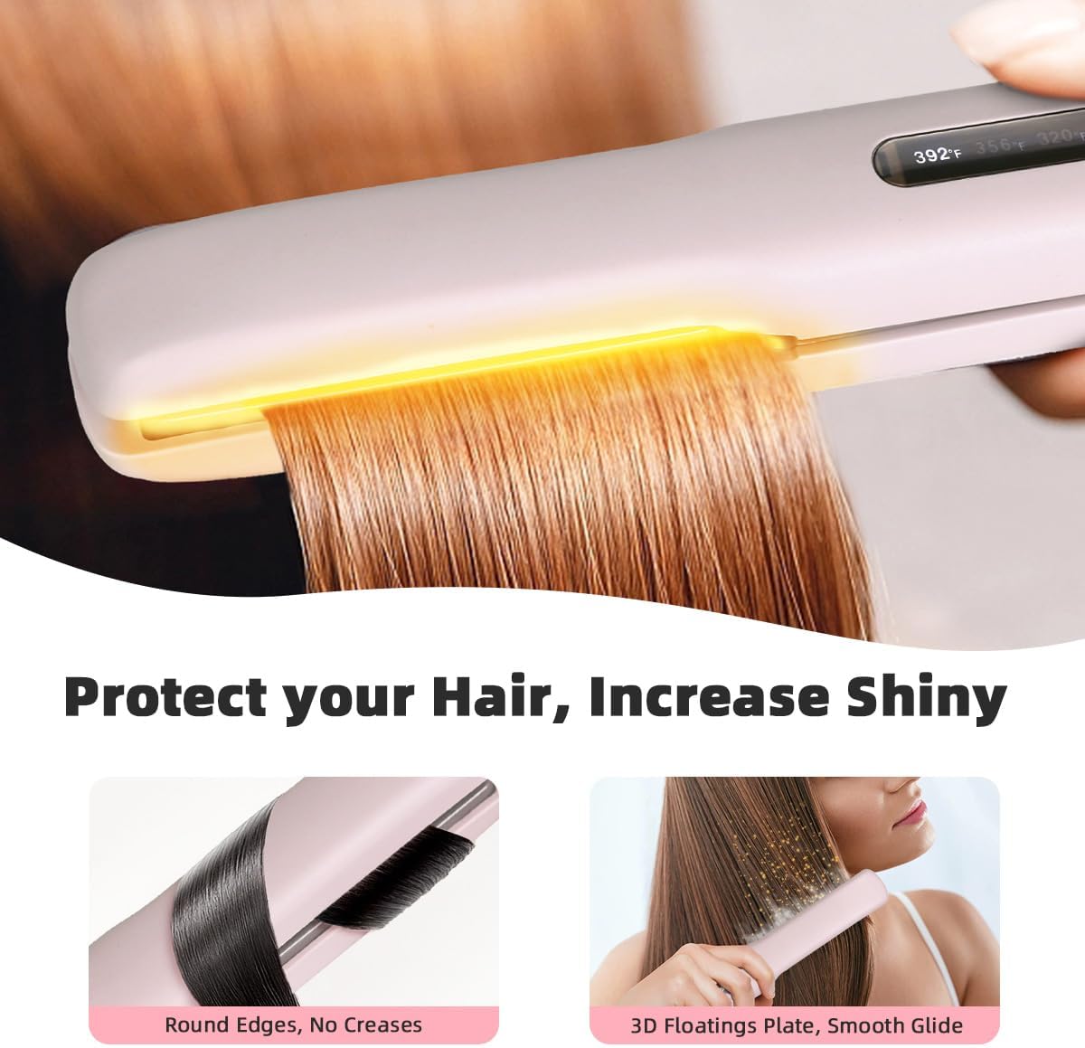 Cordless Hair Straightener - Portable 2-in-1 Mini Flat Iron & Curler | Fast Heating, Adjustable Temp, Pink