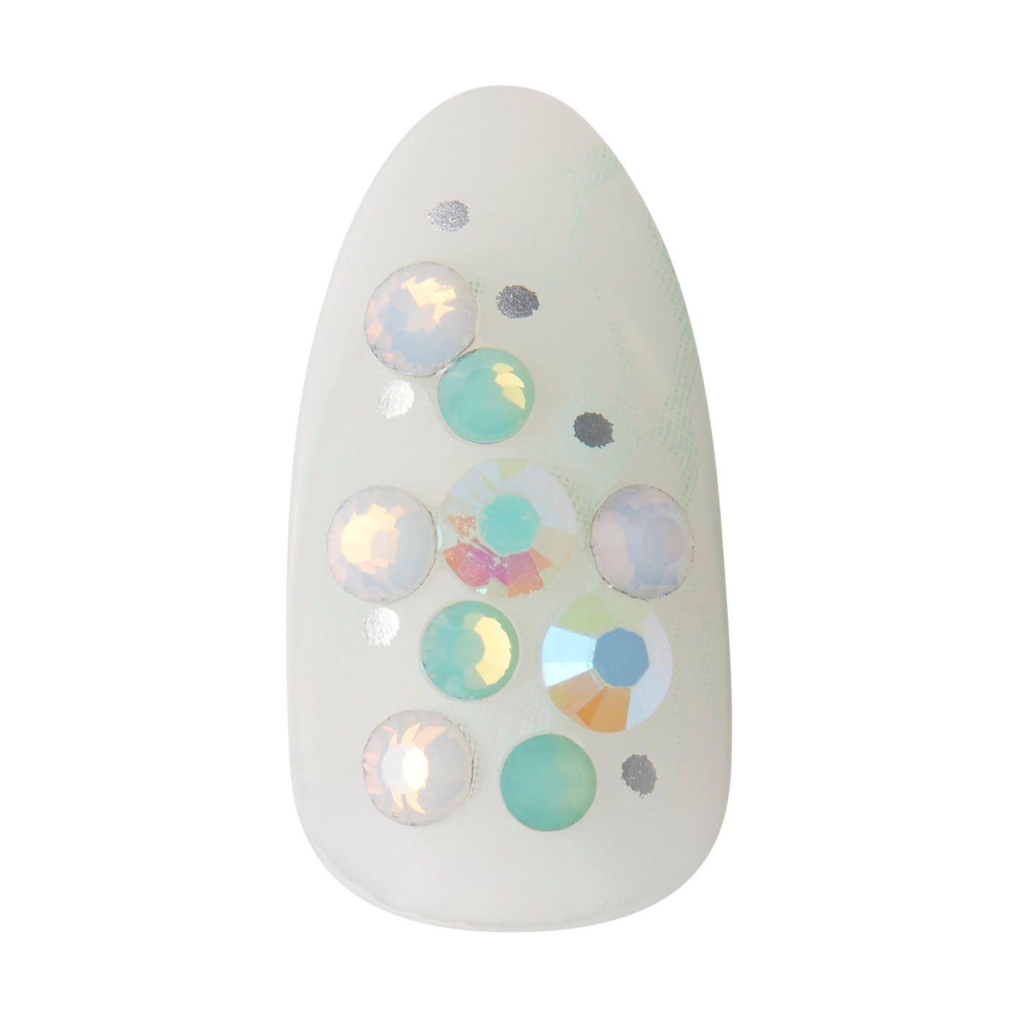 KISS Impress Press-On Manicure Fake Nails, Evergreen - Medium Length, Almond Shape, Polish-Free Mint Green with Glitter Design Mani, Includes Prep Pad, Mini File, Manicure Stick, and 30 Fake Nails