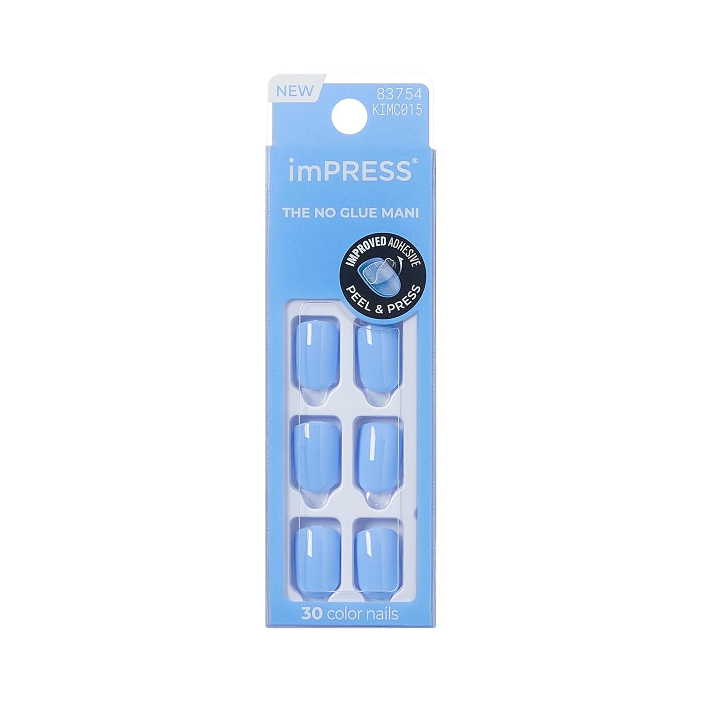 Impress No Glue Press-On Nails - Baby Why So Blue, Short Squoval Shape | 30 Nails, Prep Pad & Accessories