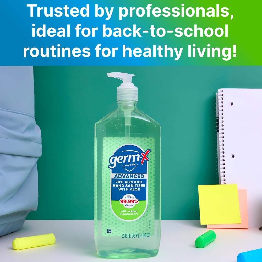 Germ-X Advanced Hand Sanitizer - Aloe & Vitamin E Moisturizing Gel | 1 Liter Pump Bottle