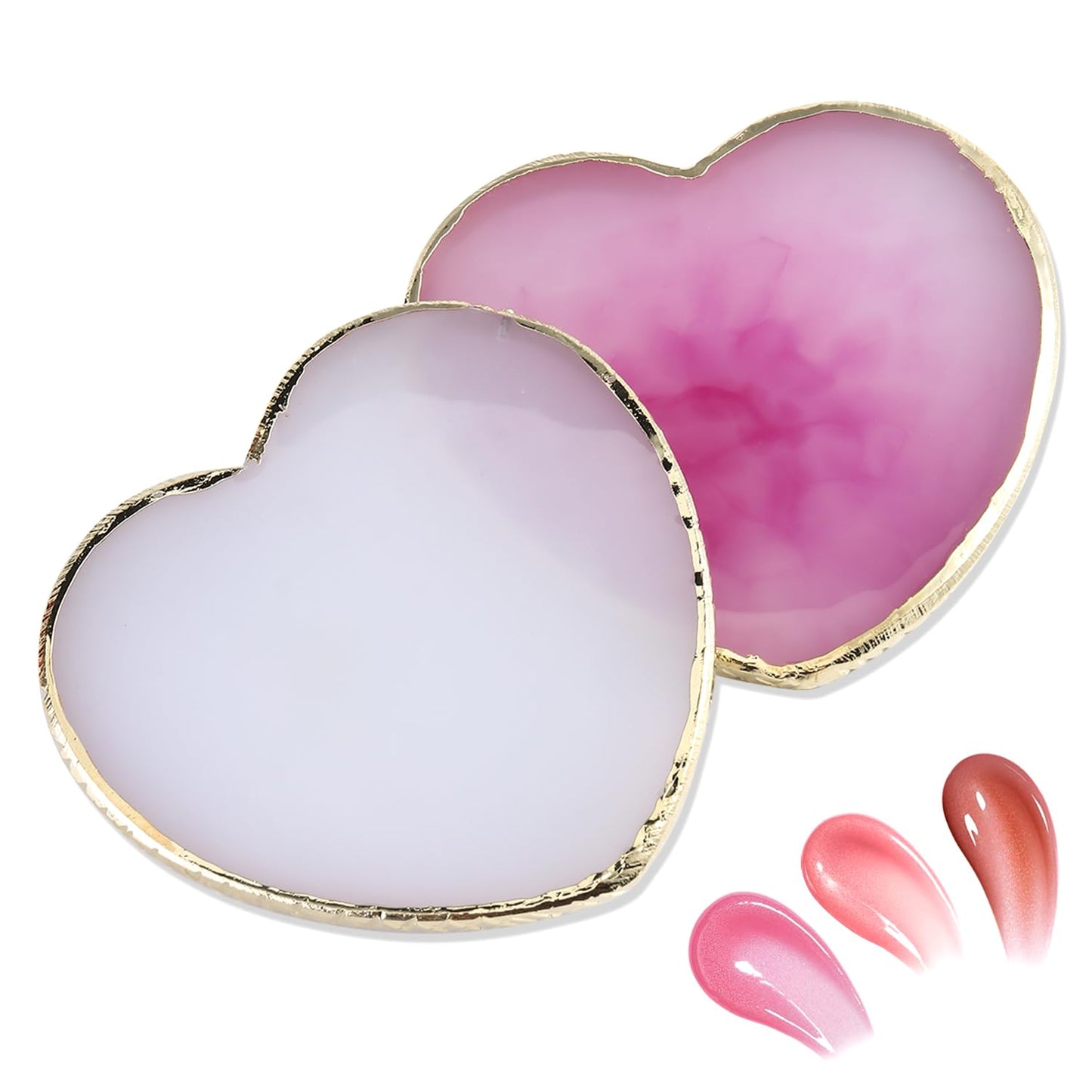 2 Pcs Resin Nail Art Palette, Heart Shaped Nails Art Painting Palettes with Gold Edge Nail Gel Polish Holder Makeup Display Board Cosmetic Mixing Tools Manicure DIY Home Salon Use