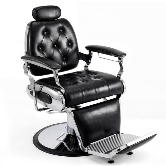 Oakvera Barber Chair, Heavy Duty Vintage Recline Hydraulic Barber Chair with Towel Bar, 360° Swivel All Purpose Professional Salon Chair Barber Shop Beauty Salon Shampoo Equipment, Black and Sliver