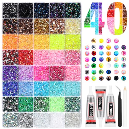RAZET 40 Colors 3mm Jelly Rhinestones Bedazzling Kit for DIY Crafts & Nail Art