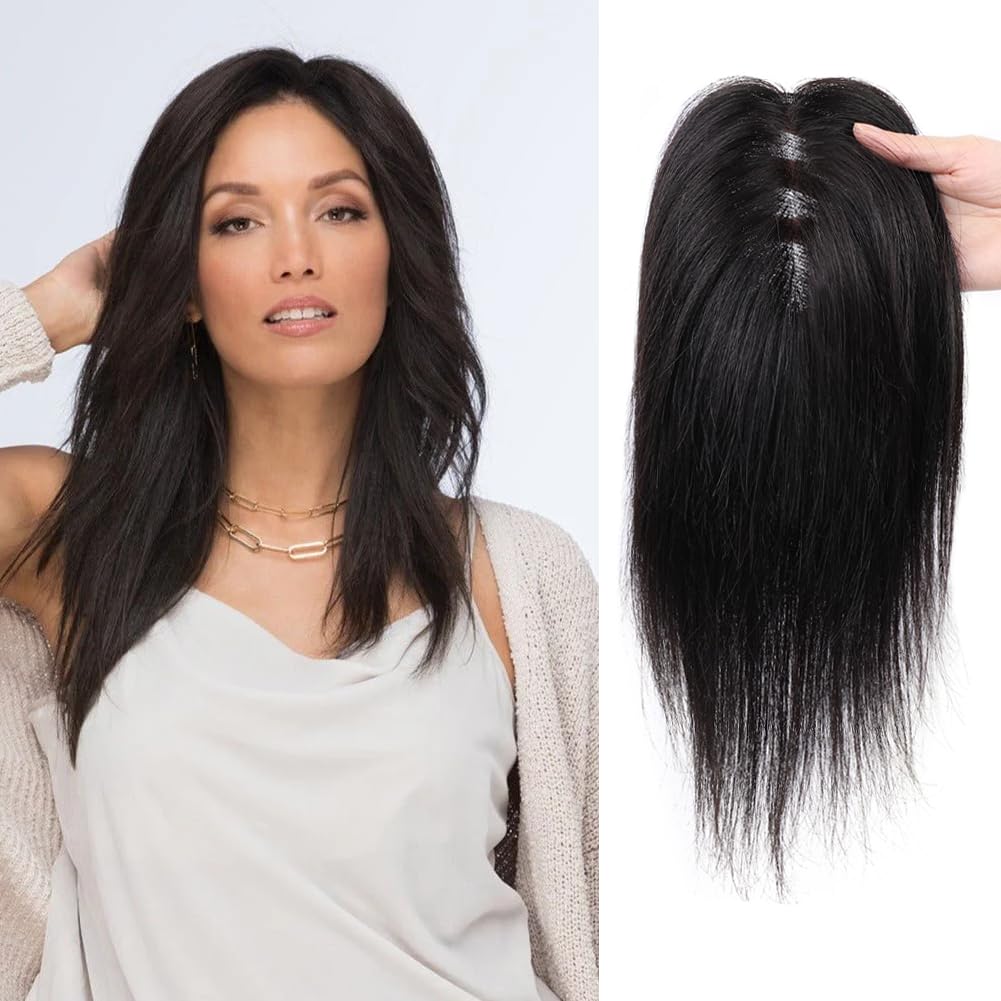 Human Hair Toppers for Women - Medium Brown with Warm Blonde Highlights | 10cm x 12cm