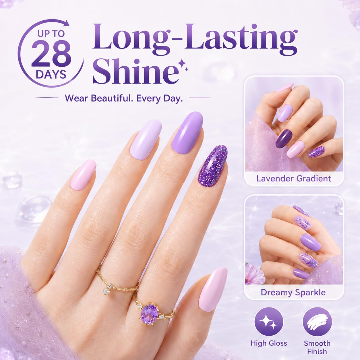 Beetles Purple Gel Polish Set - Grape Vine 6 Colors Lavender Dark Lilac Glitter Pink Nail Polish Soak Off Uv LED Gel Nail Kit Salon DIY Nail Art Manicure Home Gifts for Women