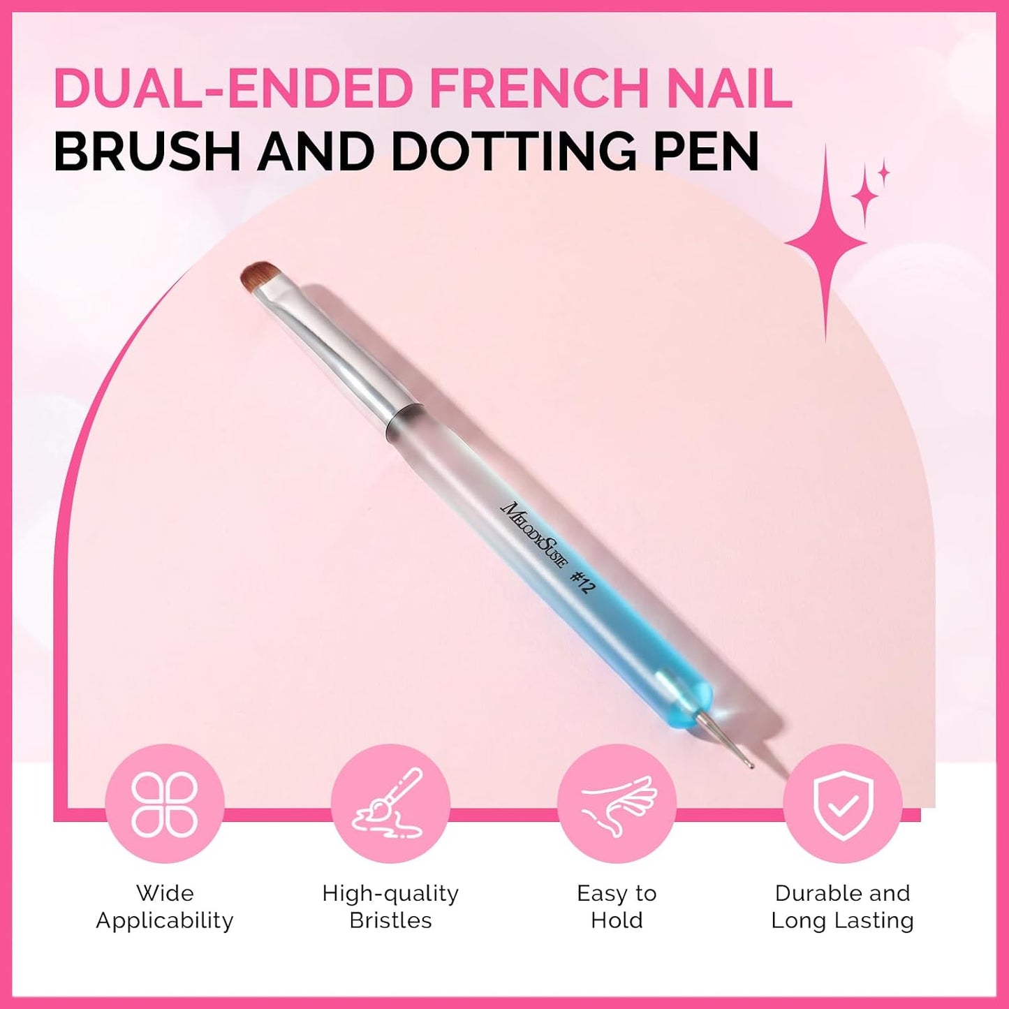Dual-Ended French Nail Brush & Dotting Pen Set - Nail Art Tool with Holder | Blue, Size #12