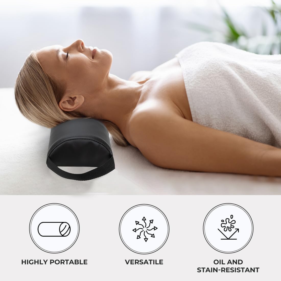 Premium Half-Round Bolster Pillow - Oil & Stain-Resistant Massage & Yoga Support | 6"W x 3"H x 26"L, Black