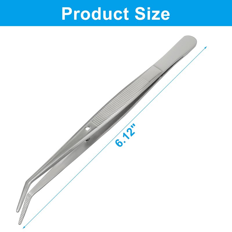 PHITUODA 6 Pcs Stainless Steel Tweezers, 6" Sewing Tweezers with Curved Serrated Tip for Crafting, Multipurpose Curved Tip Forceps for Jewelry Making, Eyelash Extension, Precision Grip (Silver)