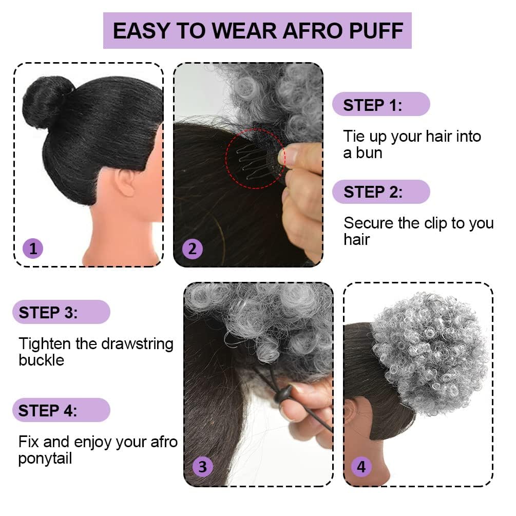 Afro Puff Drawstring Ponytail for Black Women - Premium Ombre Gray Bun | Stylish & Versatile Hair Accessory