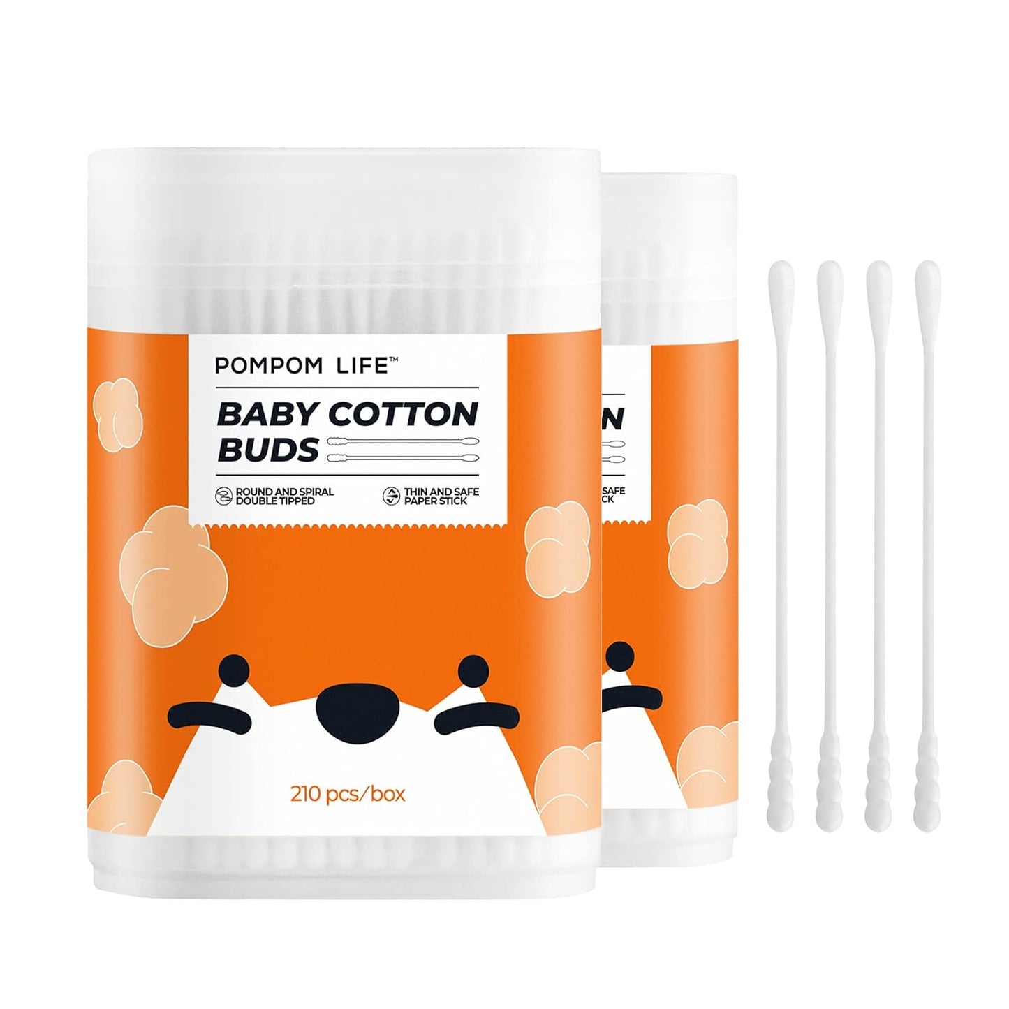 Baby Cotton Swabs - 210 Count Biodegradable Organic Cotton Buds | Safe Tips for Ear & Nose Hygiene