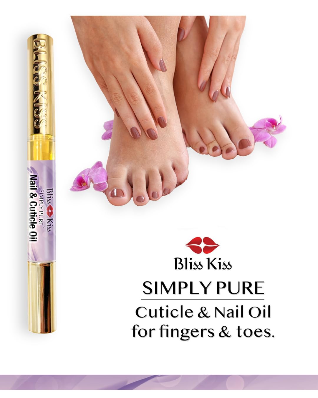 Bliss Kiss Nail Oil Cuticle Pen - Lavender Vanilla with Vitamin E & Jojoba | Nail Strengthener for Brittle Nails