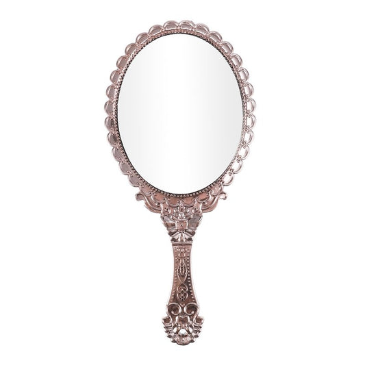 VOCOSTE Hand Mirror with Handle, Embossed Handheld Mirror, Vintage Hand Held Mirror Travel Portable Mirror, 9.8" L x 4.5" W, Rose Gold Tone