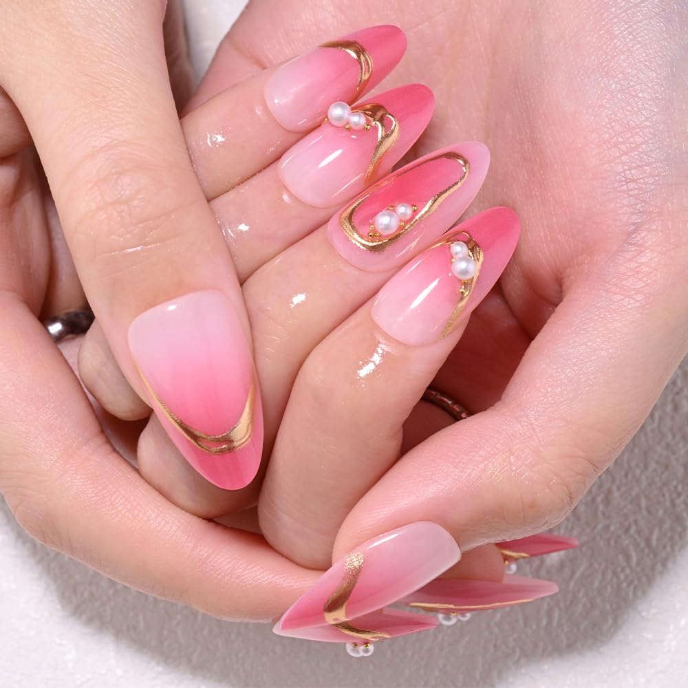 Ombre Press-On Nails - White & Light Pink Coffin Acrylic Design | 30 Pcs Reusable DIY Nail Art Kit for Women