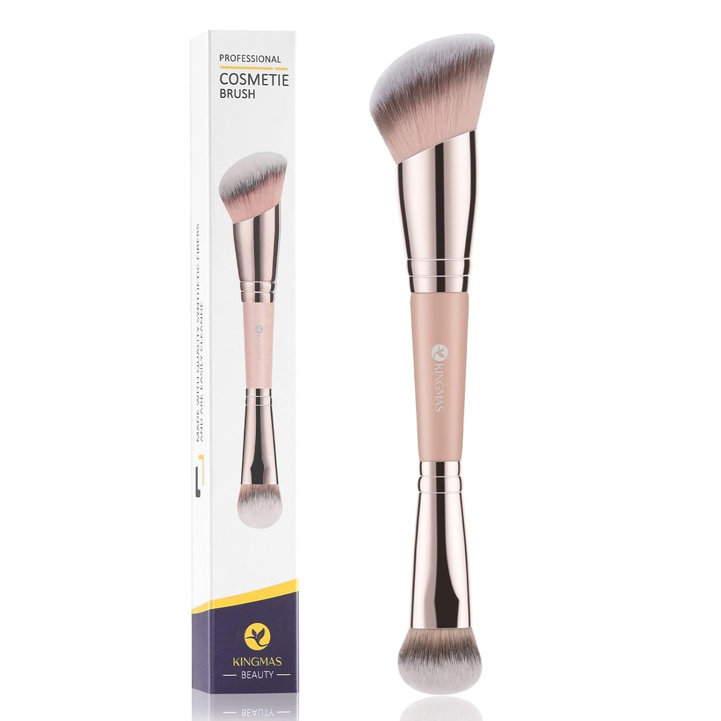 Foundation & Bronzer Duo Brush - Dual-Ended Angled & Round Top Contour Makeup Brush | Synthetic Bristles for Liquid & Powder Blending (Black)