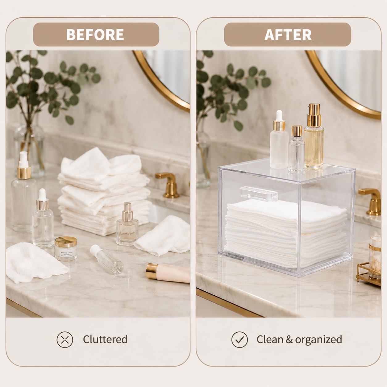 ForPro Premium Pure & Simple XL Facial Towel Acrylic Holder with Drawer, Holds 50 Pure & Simple XL Facial Towels, Disposable Makeup Remover Dry Wipe Holder