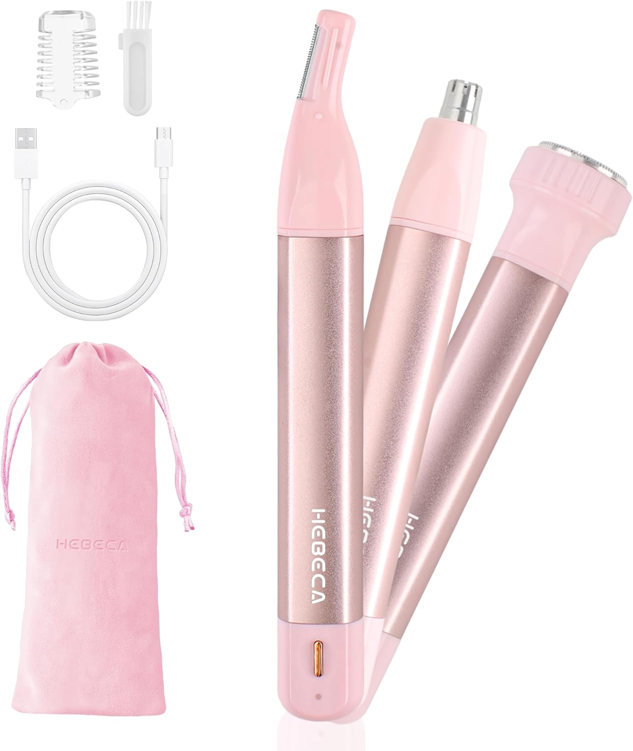 Nose Hair Trimmer for Women - 3-in-1 Facial Hair Removal | Rechargeable, Waterproof, Portable - Pink