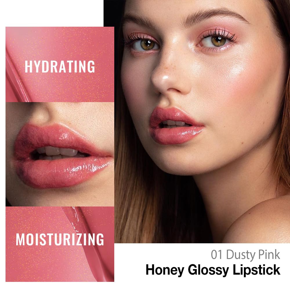 evpct Dusty Pink Honey Lipstick Tinted Lip Balm, Moisturizing Tinted Lip Oil Stick Lipstick for Older Women, Sheer Lightweight Hydrating Nourishing Shine Tinted Lip Color Gloss Tint Stain, Dusty Pink