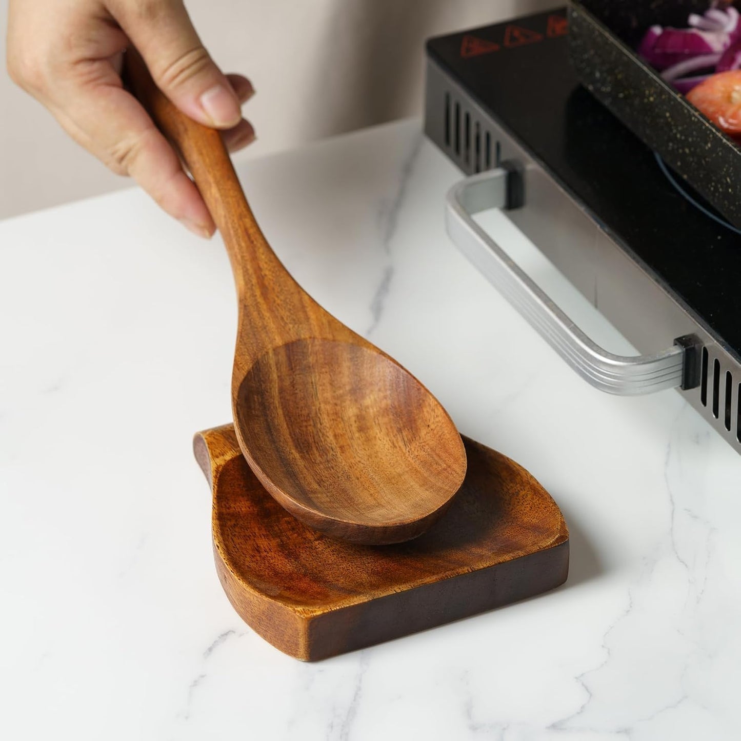 Wooden Spoon Rest - Kitchen Utensil Holder for Spatulas & Cooking Tools | 5.08 x 3.86 Inches