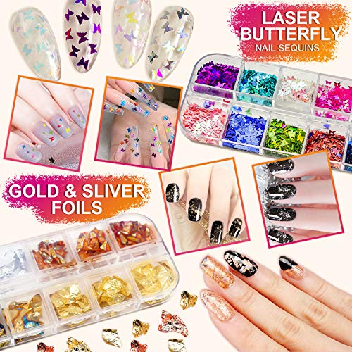 JOYJULY 37pcs White Nail Art Kit with Brushes & Dotting Tools for DIY Manicure