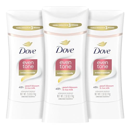 Dove Even Tone Antiperspirant Deodorant Stick, Peach Blossom & Rice Milk, 3PK