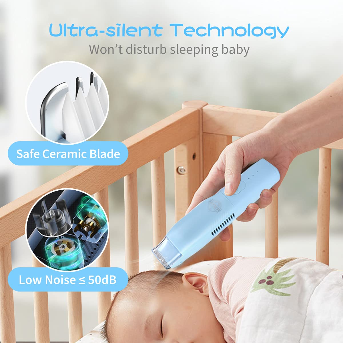 E-Hunter Baby Hair Clippers with Vacuum for Baby, Infants, Children, Kids and Newborn, Waterproof Rechargeable Cordless Hair Trimmer with 2 Guide Combs & Haircut Cape