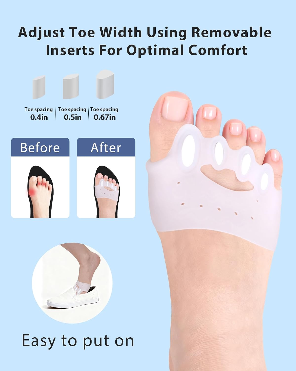 Silicone Toe Separators - Bunion Corrector & Toe Straightener | Soft, Breathable Cushions (4 Pairs)