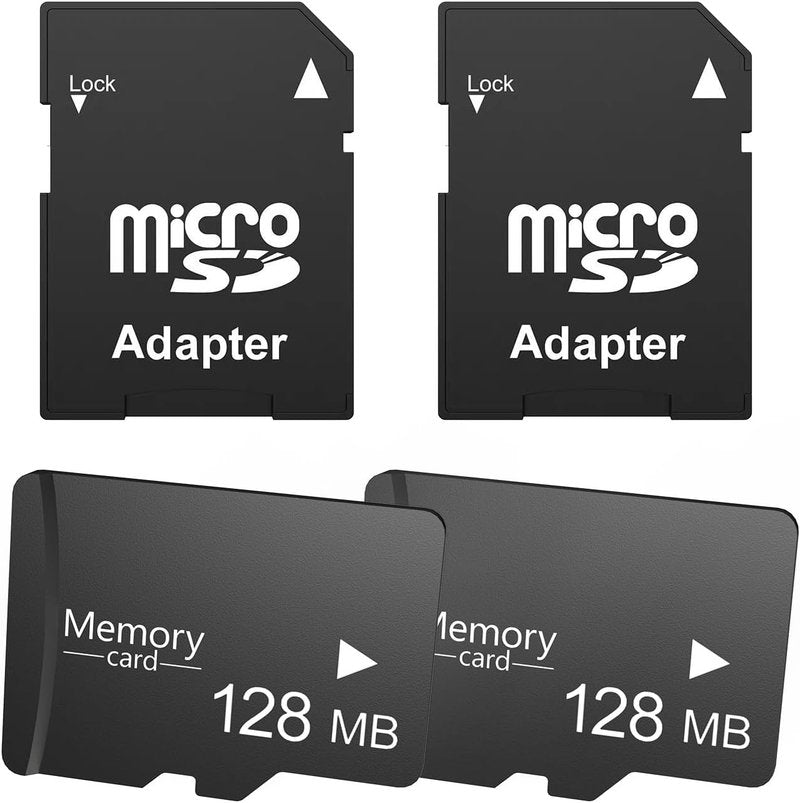 128MB Micro SD Card 2 Pack with SD Adapter | Low-Capacity Memory for MP3 Players & Older Phones
