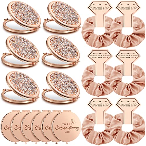 Chunful Bridesmaid Gift Set - 6 Rose Gold Mirrors & Scrunchies