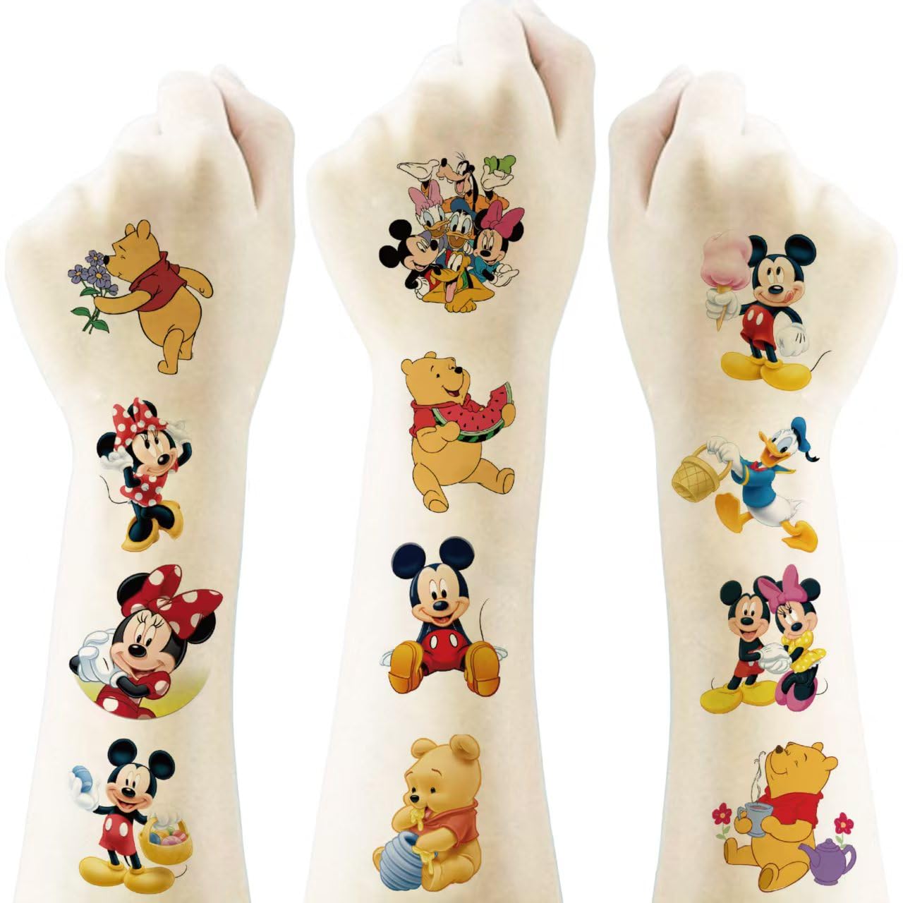 Mickey & Minnie Temporary Tattoos - 20 Sheets Birthday Party Favors | Cute Cartoon Stickers for Kids