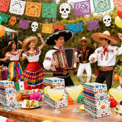 Mexican Fiesta Paper Napkins - Pack of 50, Colorful Floral Design, 13x15.7 Inches