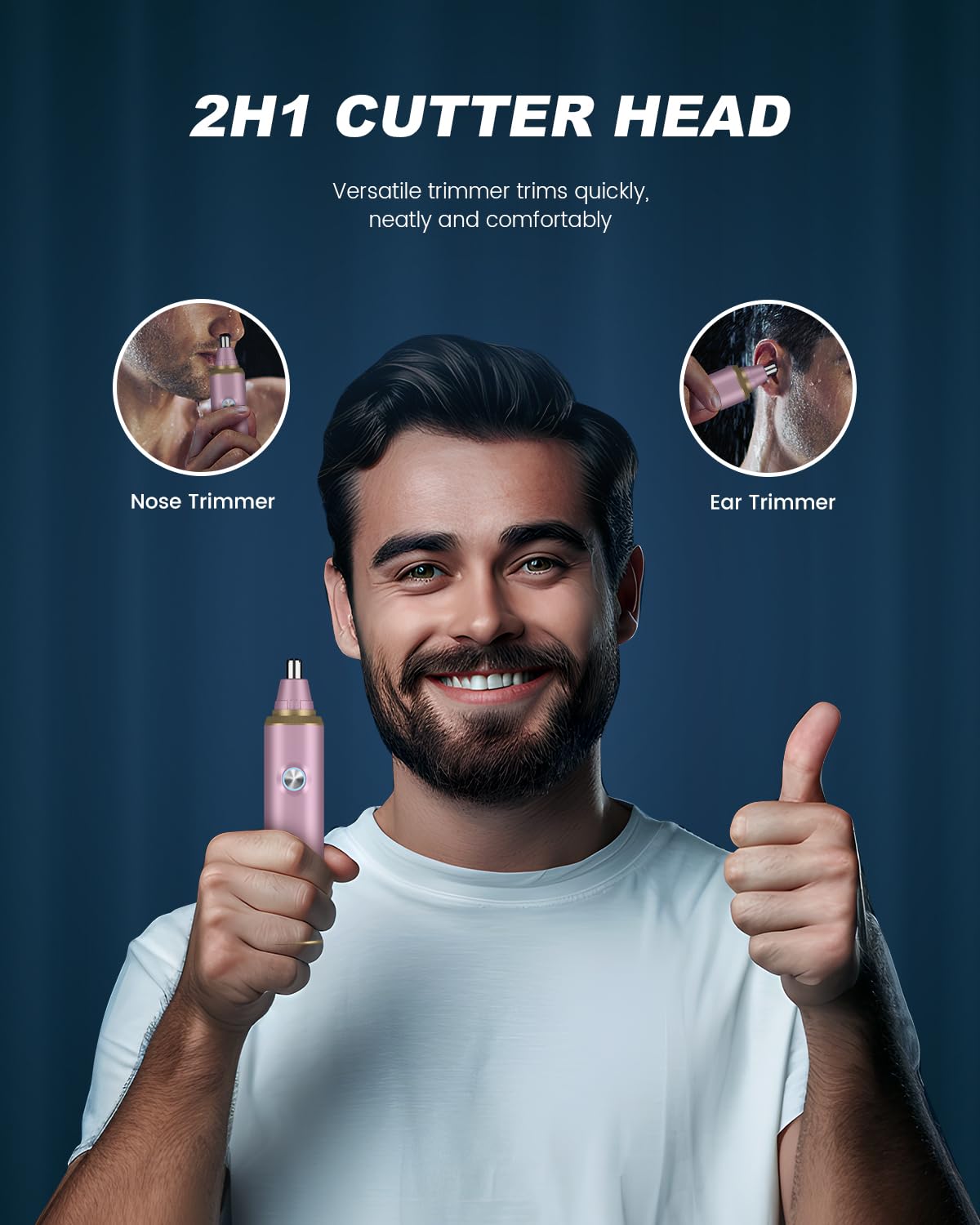 Ear and Nose Hair Trimmer for Men and Women, Painless USB Rechargeable Electric Facial & Eyebrow Hair Remover with LED Display, Dual-Edge Blades for Smooth,13000 RPM Motor IPX7 Waterproof (Pink)