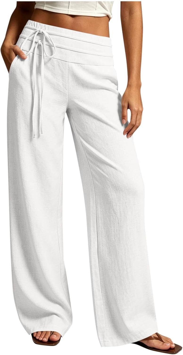 Wide Leg Linen Pants for Women - Loose Flowy Palazzo Trousers | Summer Beach Vacation Wear