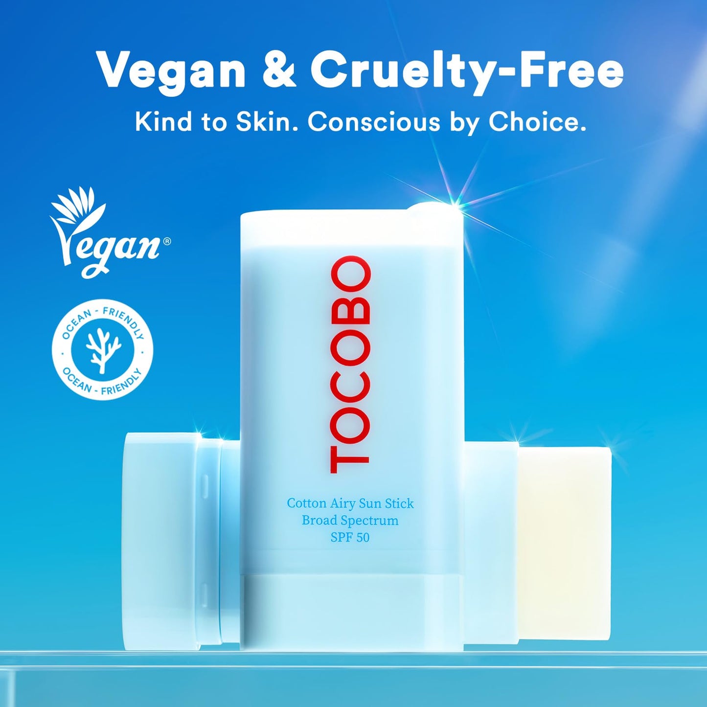 TOCOBO Cotton Airy Sun Stick SPF 50 Broad Spectrum Korean Matte Sunscreen Stick for Face - Travel Size Sebum Control Sunblock -Vegan, Lightweight, 0.67 oz (1single pack)