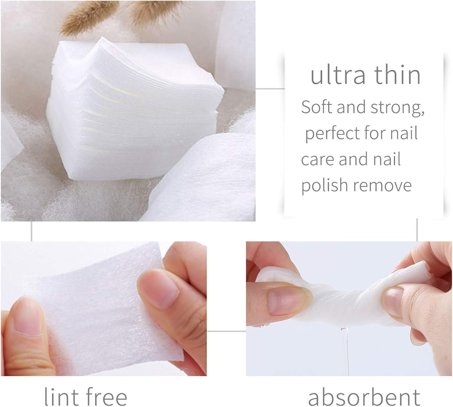 Thin Makeup Facial Cotton Pads - 1000 PCS Non-Woven, Lint-Free Remover Pads for Face & Nails | Soft & Square