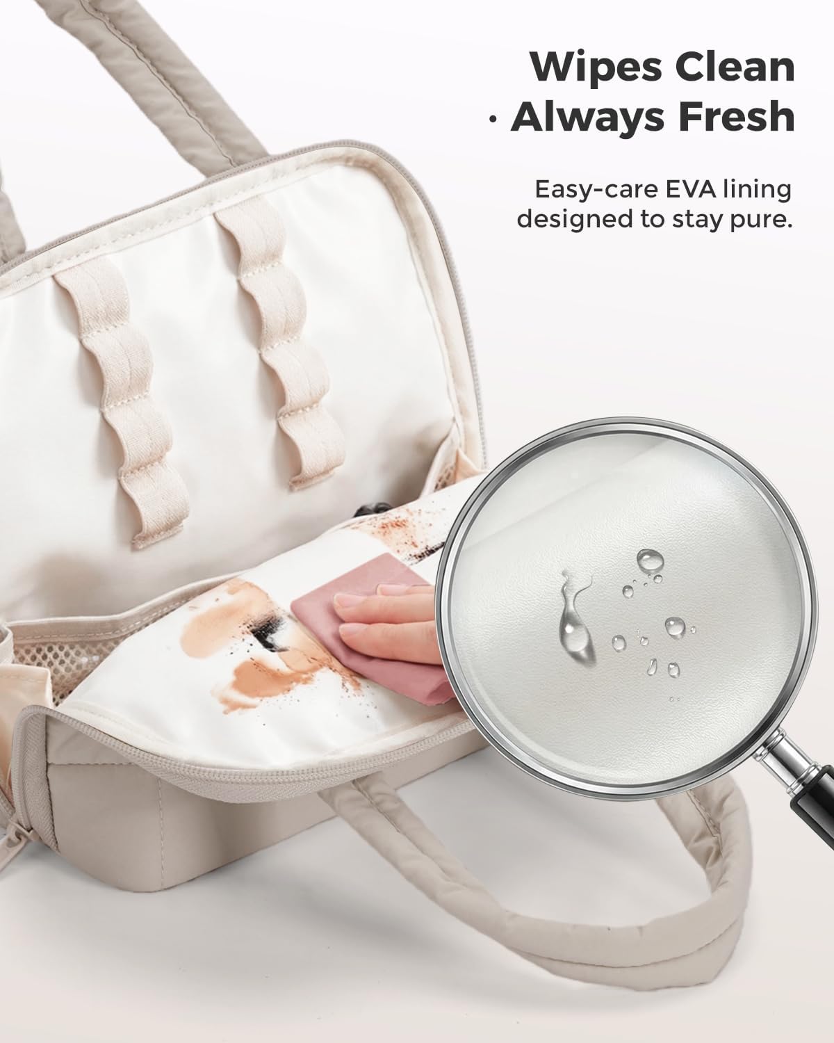 Travel Makeup Bag - Portable Fold-Down Cosmetic Organizer with Handle & Divider | Easy Clean EVA Lining