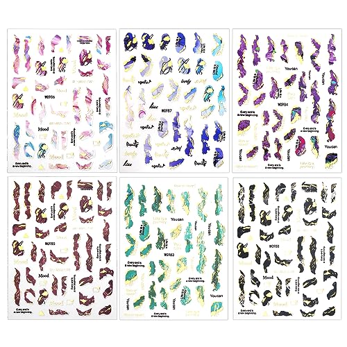 Jaliya Gold 3D Marble Nail Stickers - Blooming Watercolor Decals, Self-Adhesive, Water & Smudge Resistant