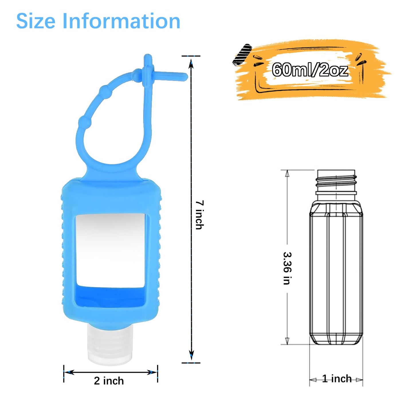 Mezeic 4 Pack Travel Bottles, Hand Sanitizer Holder Empty Travel Size 2oz/60ml Leakproof Refillable Containers Portable Keychain Bottles with Detachable Silicone Case