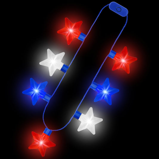 4th of July Necklace Accessories, 1PCS Light up Independence Day Necklaces Party Favor, Red White Blue 250th Anniversary Patriotic Fourth of July 7 Light Necklace, Glow Accessories Memorial Parades